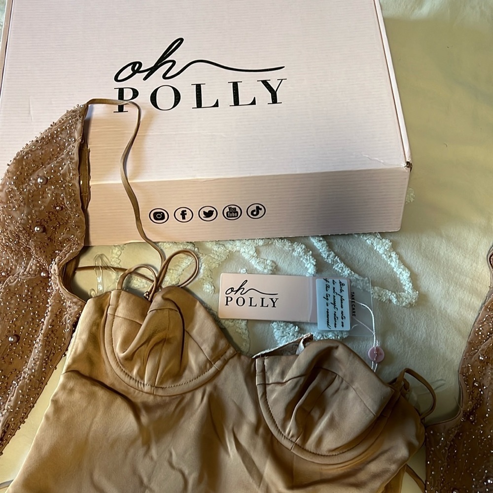 Oh Polly Geneva dress in Beige NWT - Picture 2 of 7